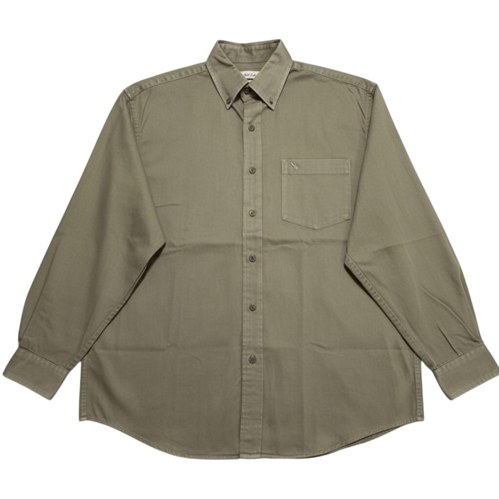 Eddie Bauer Button Down Shirt Mens Medium Olive Green Twill Cotton Long Sleeve